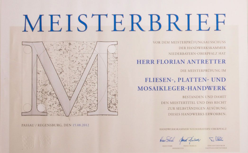 Meisterbrief Florian Antretter